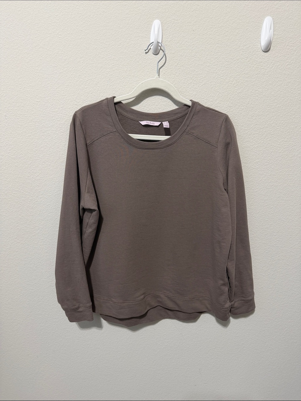 AnyBody Cozy Scoop Neck Sweatshirt in Taupe Brown